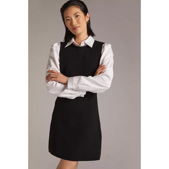 Anthropologie Eva Franco Layered Knit Mini Dress Black and White - Picture 2 of 4